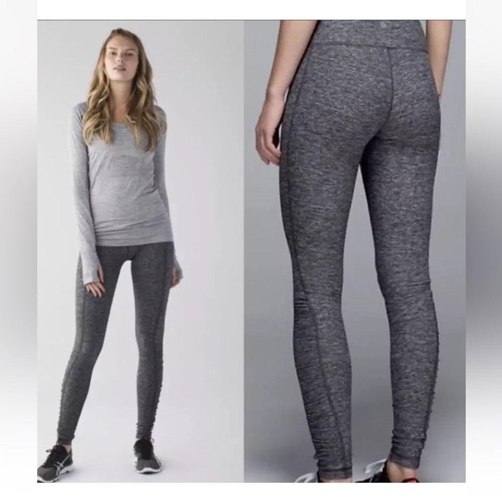 Lululemon Run Turn Around Tight Leggings Sz 6 Heathered Gray Ruched Gathered